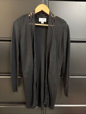 Joseph Ribkoff Black Open-Front Ladder Trim Cardigan